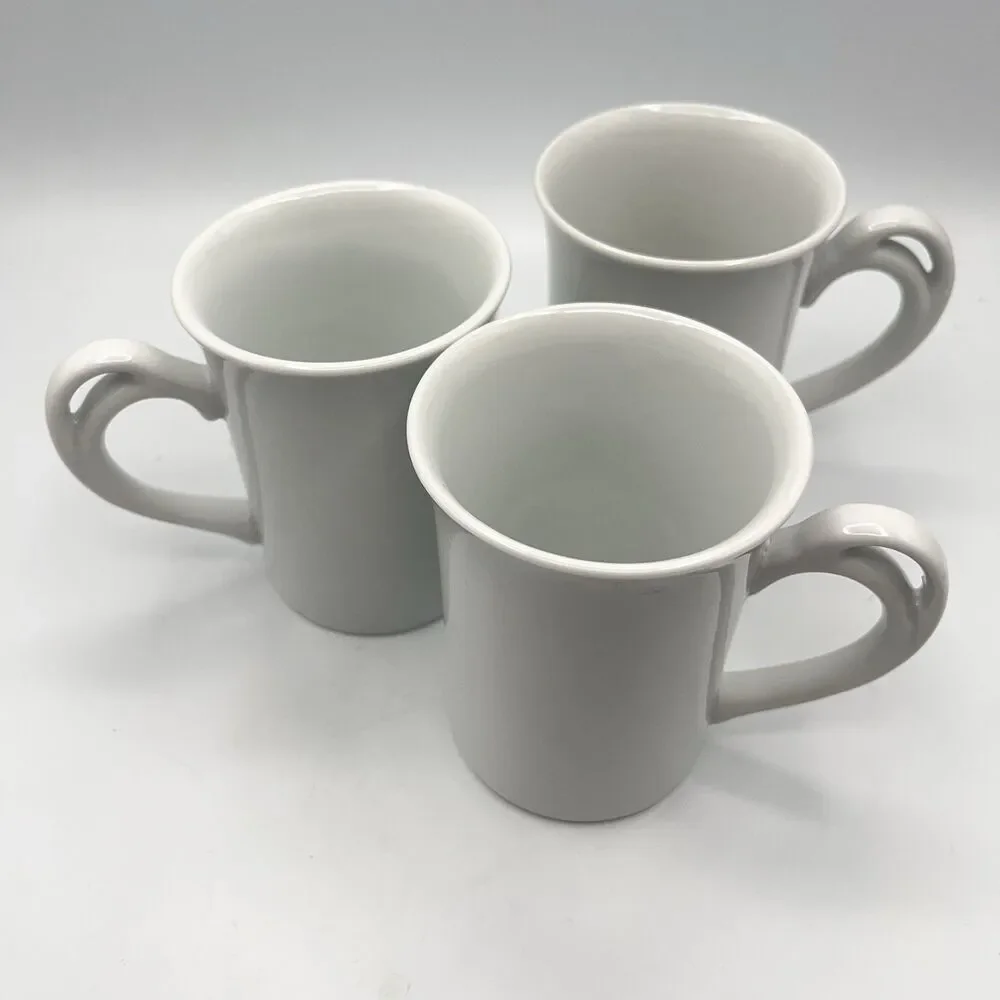 Pier 1 Set of 3 Mugs, White Double Handle, Porcelain